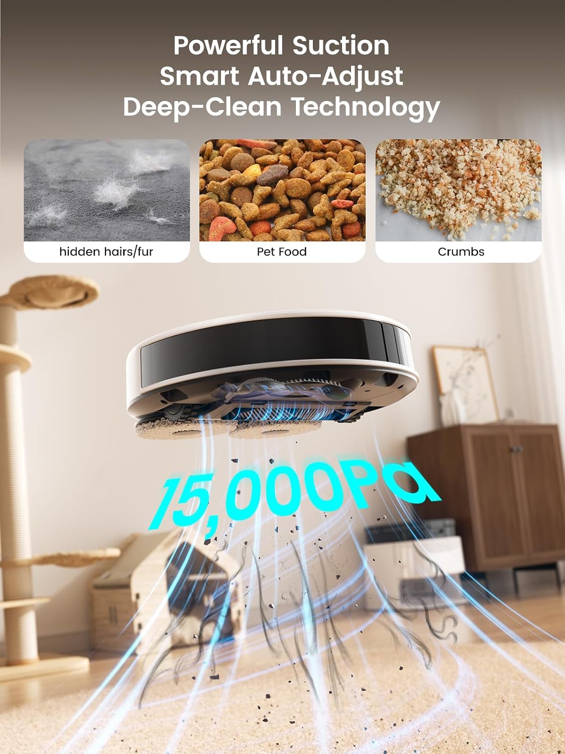 Lefant Robot Vacuum and Mop, 15000Pa Suction, 90-Day Self-Emptying, Auto Mop Washing&Drying, Obstacle Avoidance, All-in-One for Pet Hair Carpet, 5G WiFi Alexa/APP/iWatch Control, M3 White