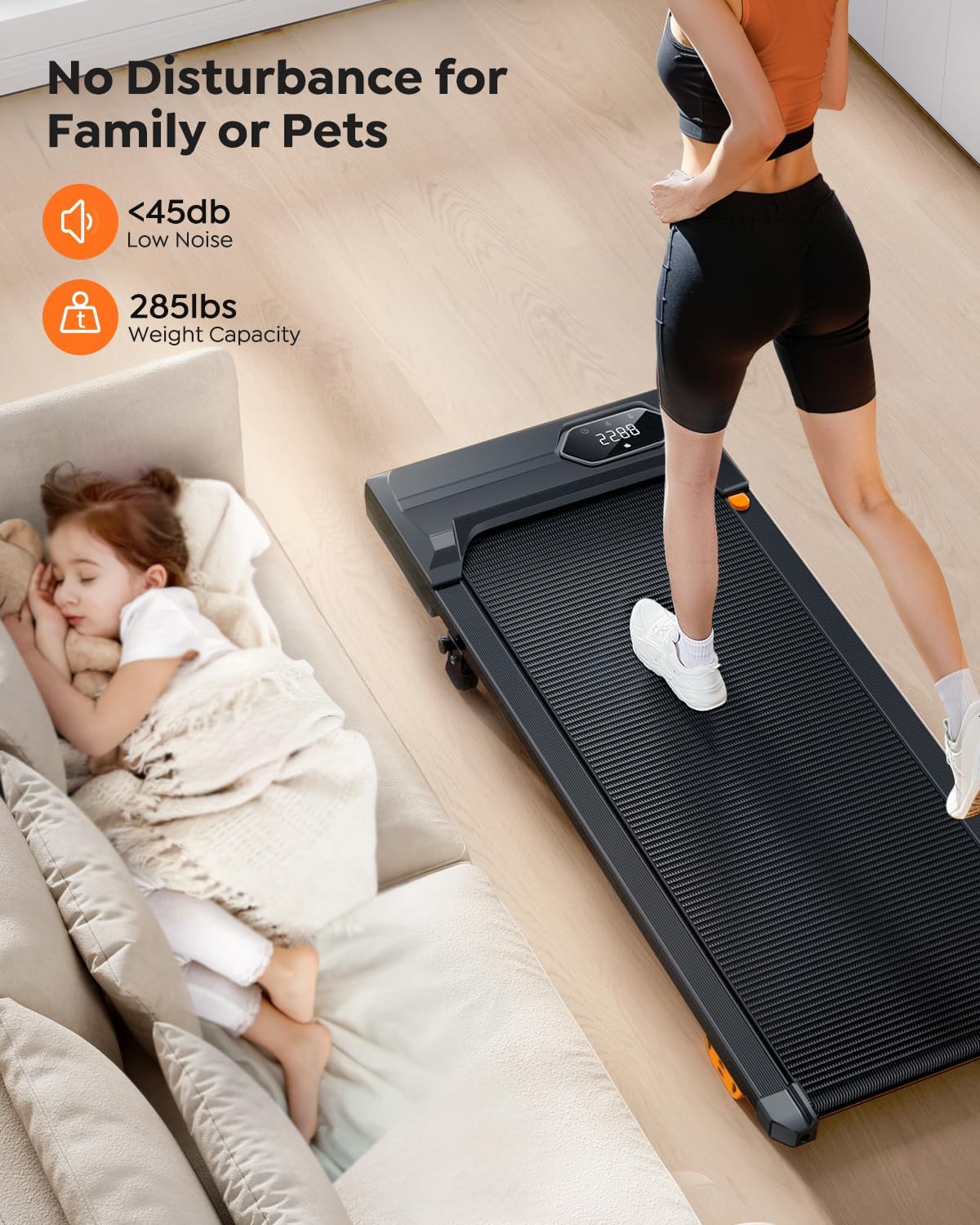 Acezoe Walking Pad Treadmill with 10% Incline, Under Desk Treadmill, Compact Portable Treadmills for Home Office, 285lbs Capacity, APP/Remote Control, Exercise Anytime, Low-Noise
