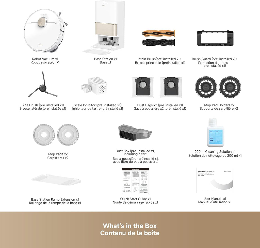 DREAME L50 Ultra Robot Vacuum and Mop White, 19,500Pa Suction, with Auto-Empty and Mop Self-Cleaning, Precise Obstacle Avoidance, HyperStream Detangling DuoBrush