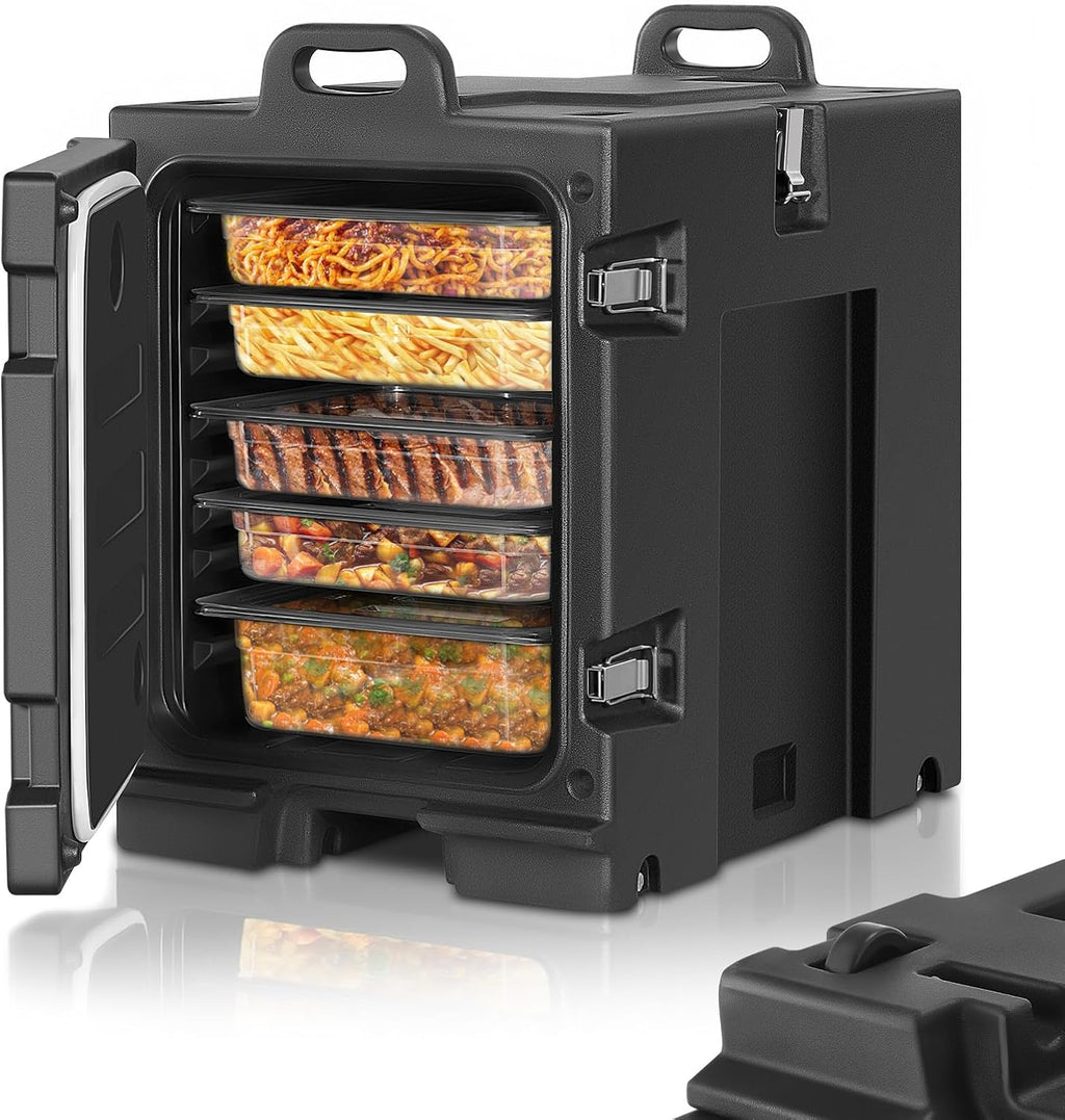 Catering Food Warmer w/Wheels, 82Qt Front Loading Hot Box Food Warmer, LLDPE Insulated Food Pan Carrier w/Handles, Stackable Portable Food Warmer Keep Food Hot for Catering, Party (Pans Not Included)