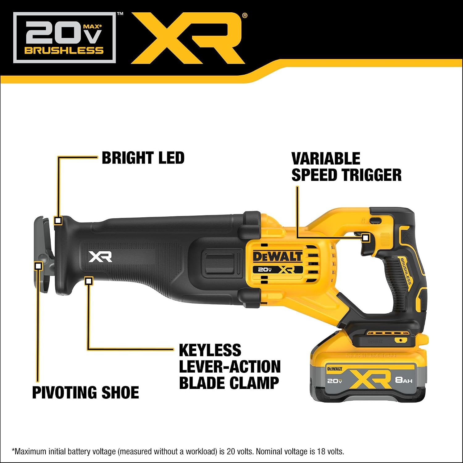 DEWALT 20V MAX XR Cordless Reciprocating Saw Kit XR POWERPACK with Battery and Charger Included (DCS384WW1)