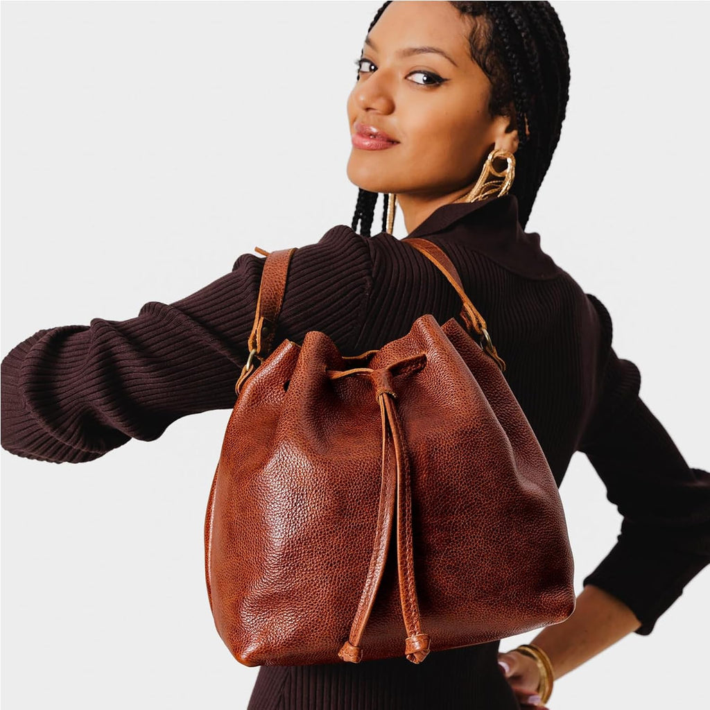 Portland Leather Goods Bucket Bag – Leather Crossbody Purse w/Drawstring Opening – Handmade from the Finest Full-Grain Hides