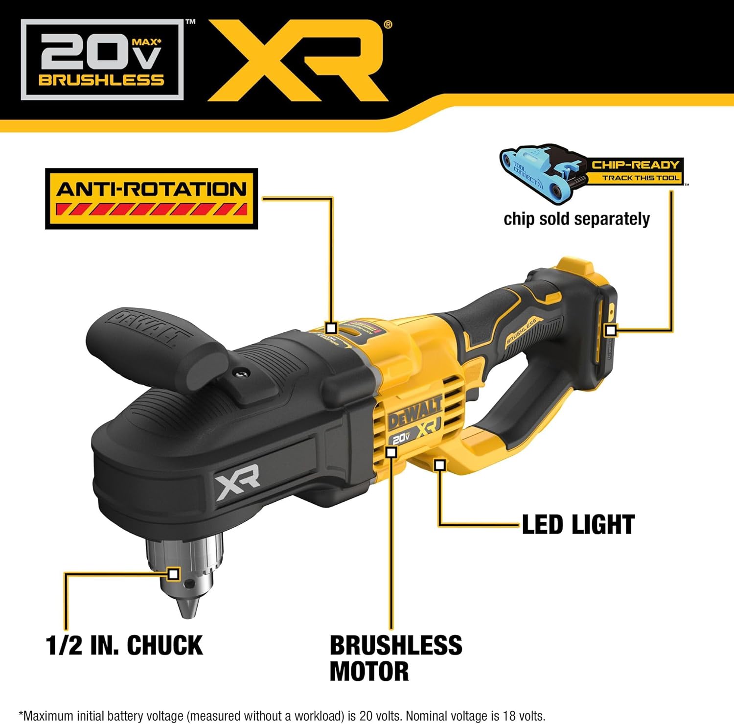 DEWALT 20V MAX XR Brushless Cordless 1/2 in. Compact Stud & Joist Drill (Tool Only) (DCD446B)