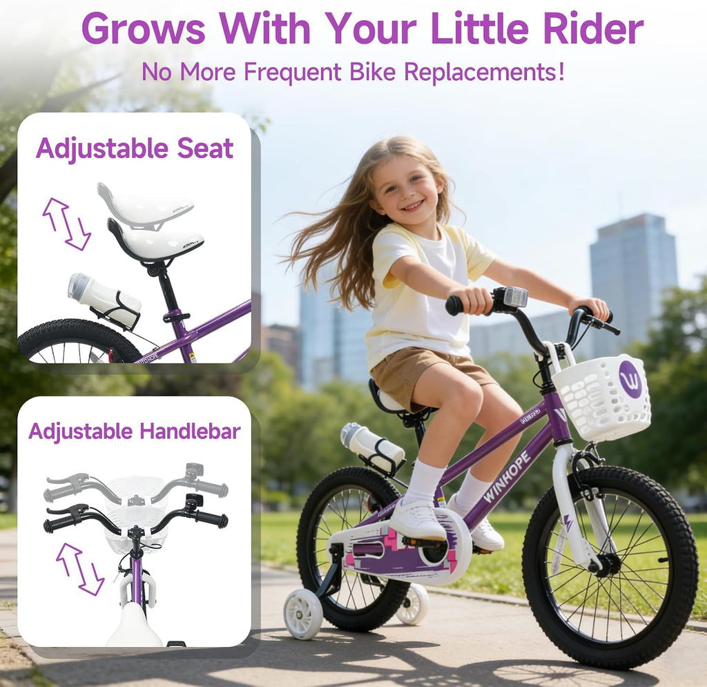 WinHope Kids Bike, 12 14 16 18 Inch Children Bicycle with Light up Training Wheels and Dual Brakes, Toddler Bike for Beginner with Adjustable Seat and Headlebar for Boys Girls 2-9, Multiple Colors