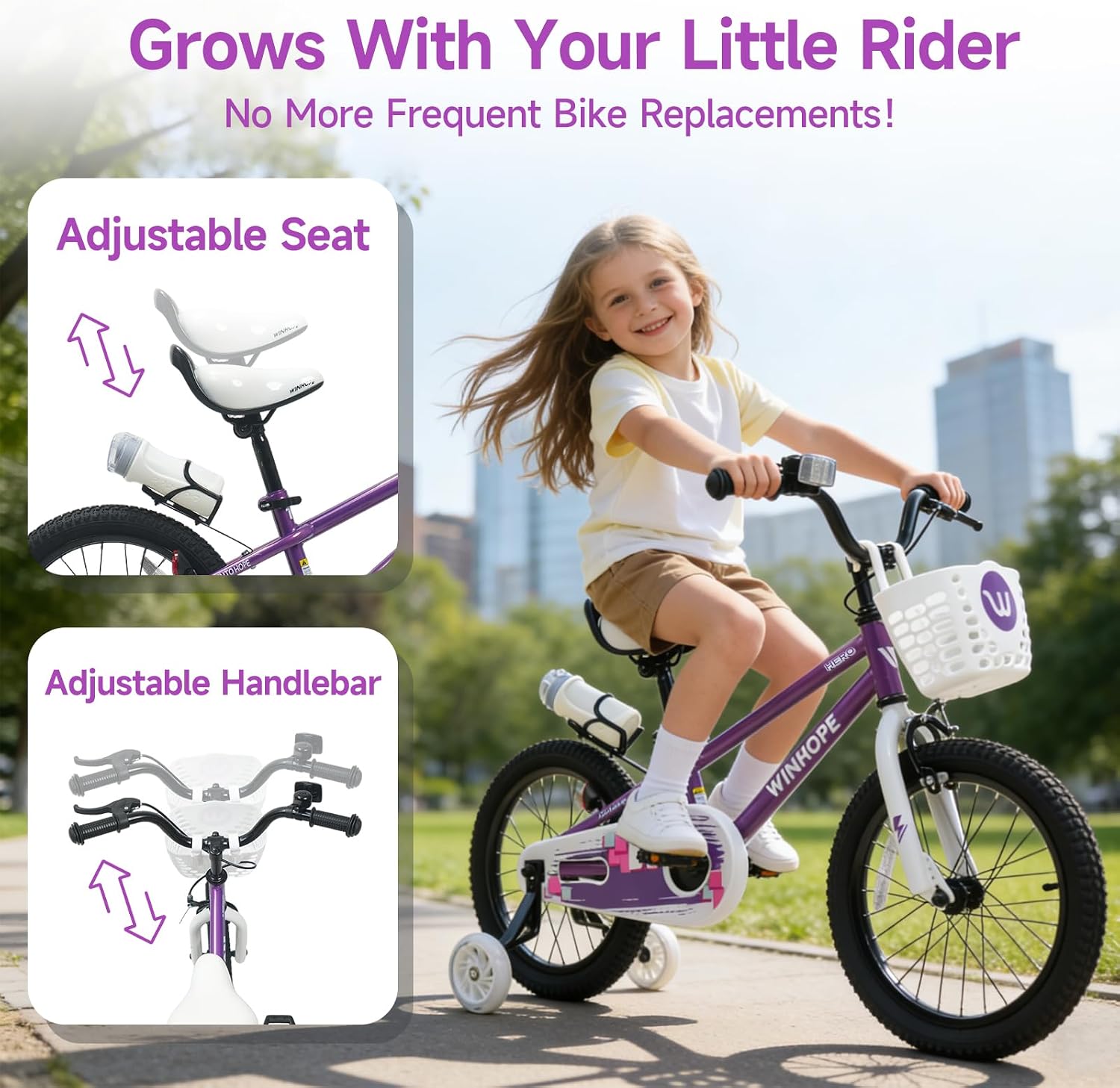 WinHope Kids Bike, 12 14 16 18 Inch Children Bicycle with Light up Training Wheels and Dual Brakes, Toddler Bike for Beginner with Adjustable Seat and Headlebar for Boys Girls 2-9, Multiple Colors