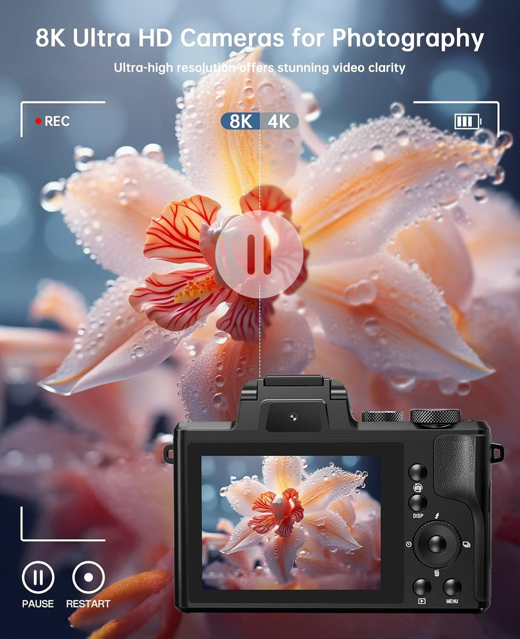 8K Digital Cameras for Photography Autofocus, 2026 Upgrade 88MP WiFi Professional 16X Zoom Photography Camera with Dual-Lens for YouTube, SD Card, Lens Hood, Touch Screen, 2 Batteries & Charging Stand
