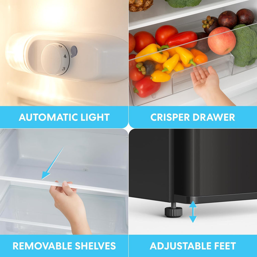 Simpli-Magic 10 Cu.Ft. Fridge with Freezer – Double Door Compact Refrigerator for Office, Dorm, Bedroom, Garage – Adjustable Thermostat, Large Capacity, Stainless Steel Finish