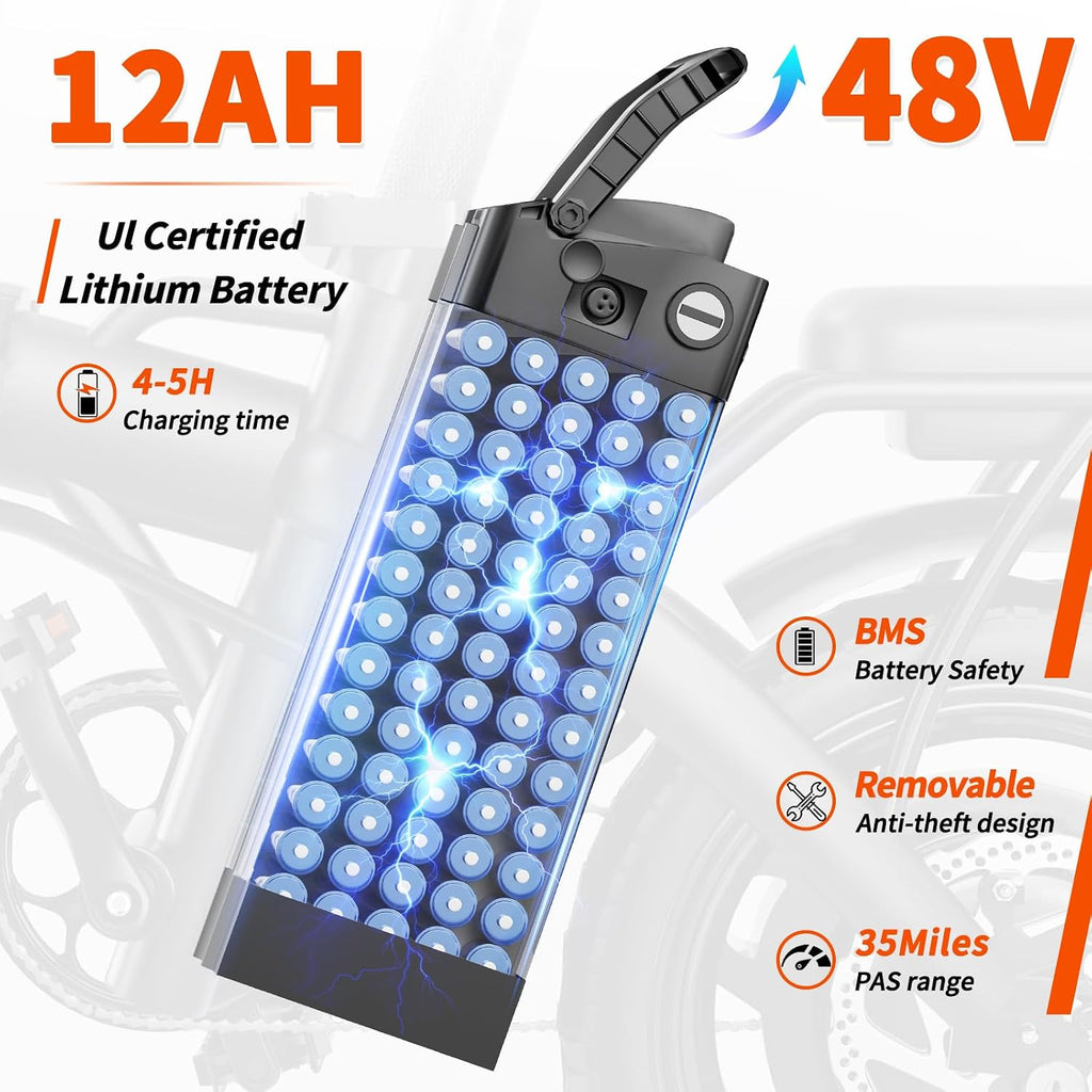 Foldable Electric Bike for Adults and Teens, 500W Motor | 14' Folding Mini Ebike | 23MPH Commute Electric Bicycle | 48V12Ah Battery | UL 2849 Certified | 35 Miles PAS Range | 3-Level Pedal Assist