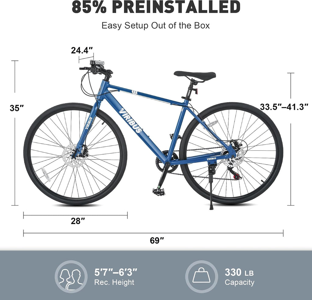 VIRIBUS Hybrid Bikes, 28 inch Mens Hybrid Bicycle 7 Speed with Lightweight Aluminum Frame & Disc Brakes, 700C Retro Vintage Adult Bike for Tall Men & City Commuters 85% Pre-Assembled