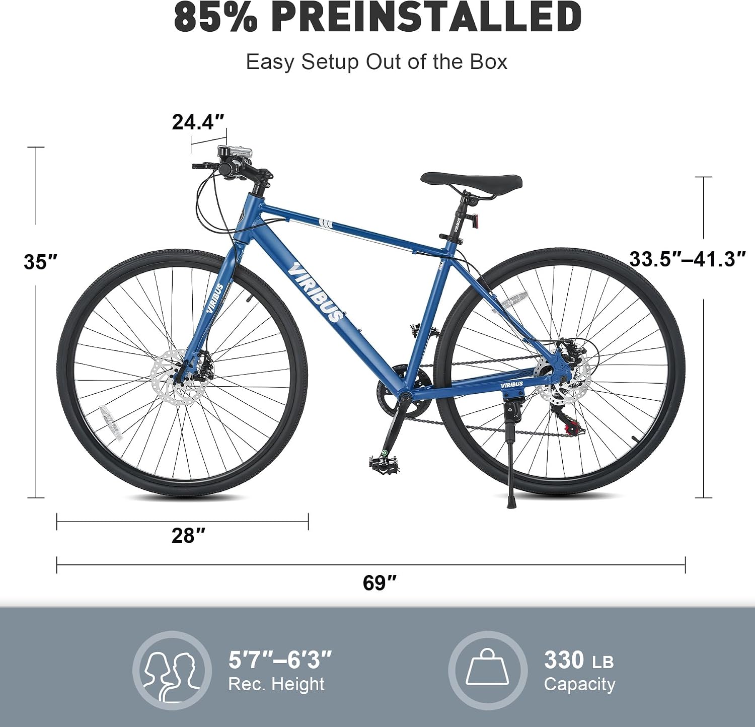 VIRIBUS Hybrid Bikes, 28 inch Mens Hybrid Bicycle 7 Speed with Lightweight Aluminum Frame & Disc Brakes, 700C Retro Vintage Adult Bike for Tall Men & City Commuters 85% Pre-Assembled