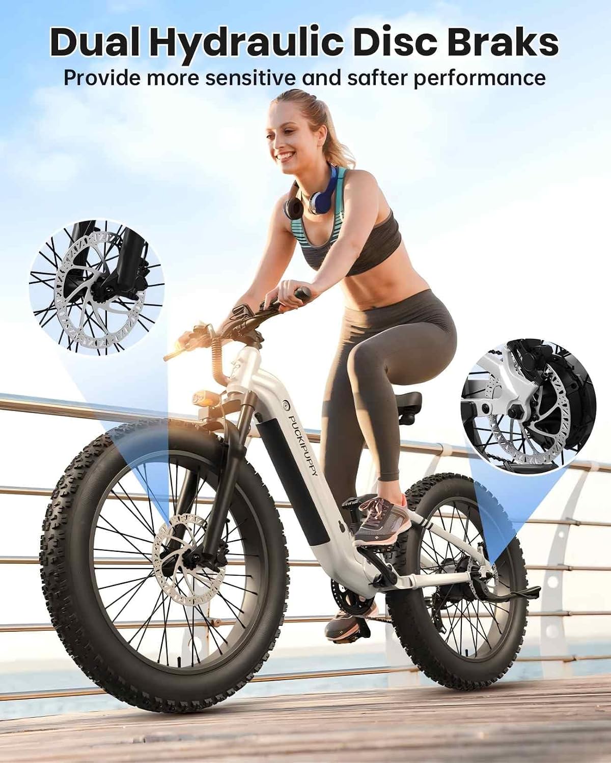 PUCKIPUPPY Battery+Electric Bike for Adults 960W(Peak), 48V 20AH Battery Adult Electric Bicycles, 26' Fat Tire Full Suspension Step-Thru Ebike, 28MPH Mountain Ebike, 7 Speed, 80Miles Range