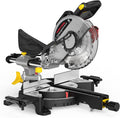 10-inch Sliding Compound Miter Saw, 5000RPM, 15 Amp, Single Bevel 0-45° with Extension Table, 36T Blade, Power Saw for Metal, Plastic, Wood, Laminates