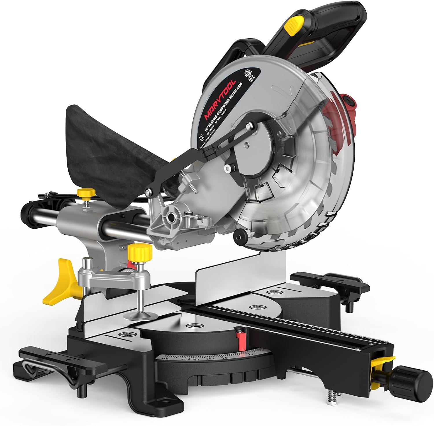 10-inch Sliding Compound Miter Saw, 5000RPM, 15 Amp, Single Bevel 0-45° with Extension Table, 36T Blade, Power Saw for Metal, Plastic, Wood, Laminates