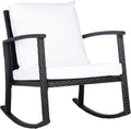 SAFAVIEH Outdoor - Daire Rocking Chair - Black & White - Steel Frame & Faux Rattan with Cushion - Open-Frame Design - Ideal for Patio, Deck, Porch, Backyard, 14.4' Seat Height (PAT7721A)