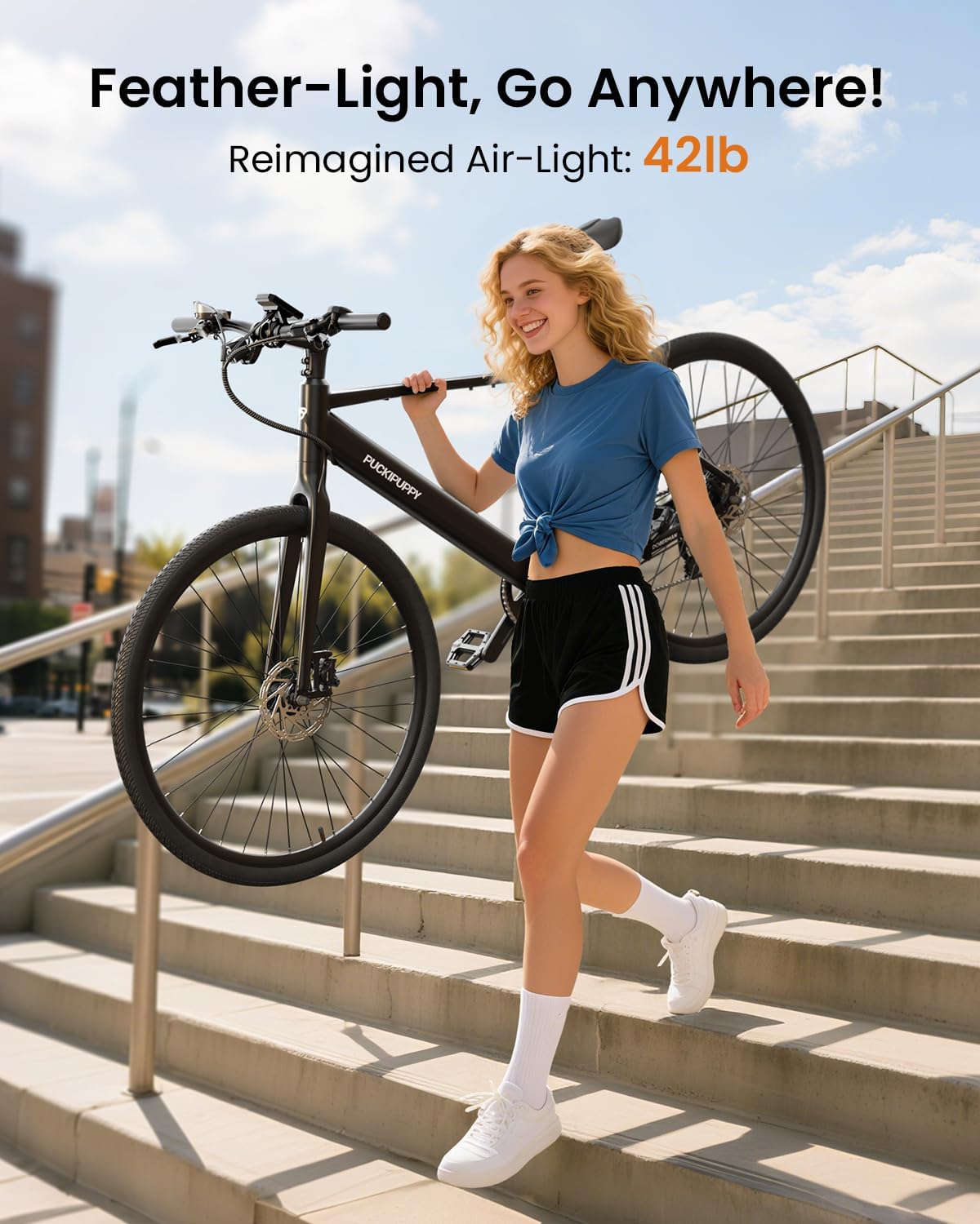 PUCKIPUPPY Electric Bike for Adults, 42lb Air-Light Aluminum Ebike with Torque Sensor, 28' Electric Bicycle with 360Wh Energy Battery, 600W 25MPH Peak E Bike, 7 Speed, 45Nm, Leather seat