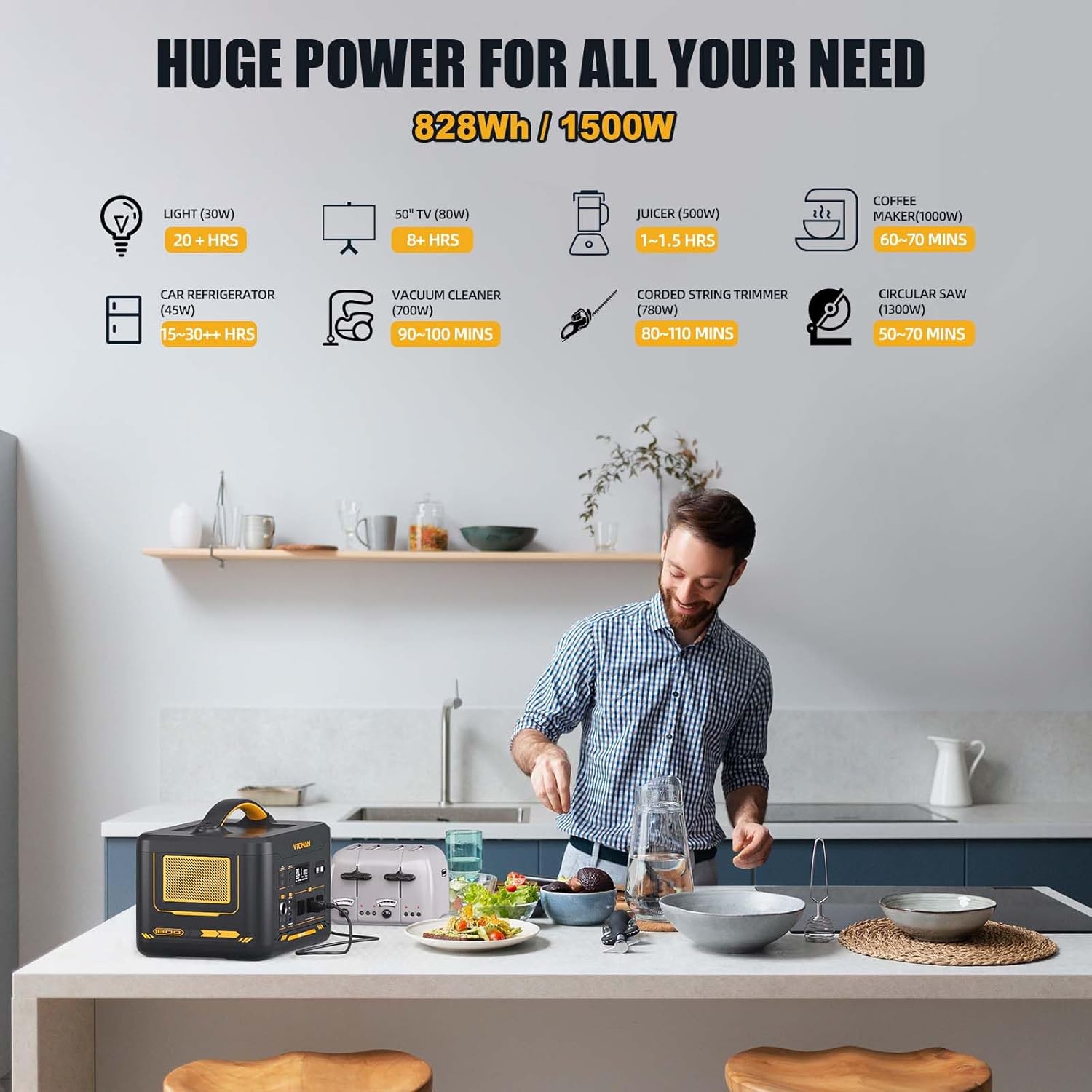 VTOMAN Jump 1500X Portable Power Station with Jump Start, 828Wh LiFePO4 Battery 1500W AC Outlets (3000W Surge) /100W USB-C Output Fast Charge, Solar Generator for for Outdoor, Camping, Outages Backup