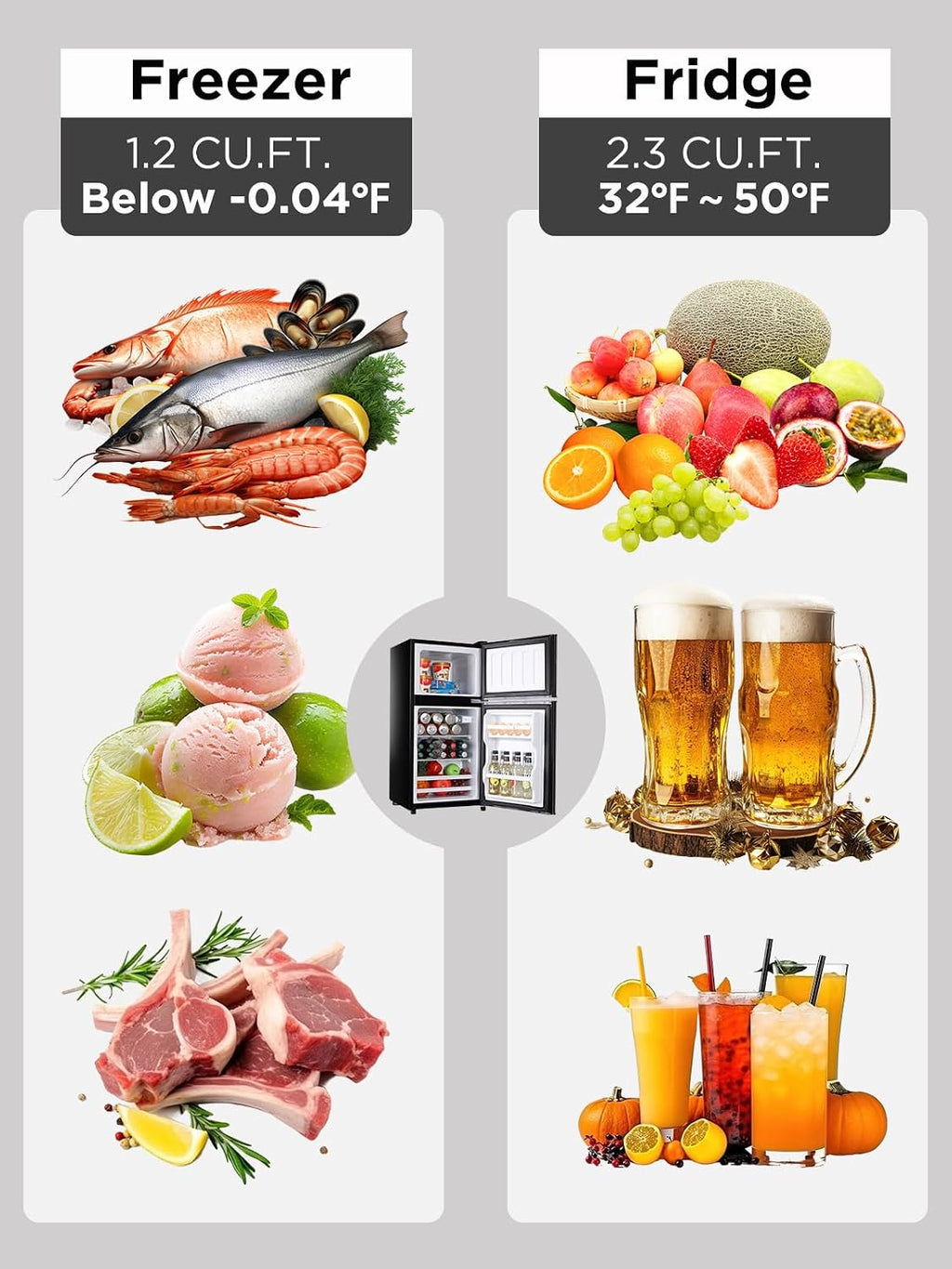 F.W.WOOLWORTHS 3.5 Cu.Ft Fridge with Freezer, Refrigerator with 2 Doors for Office, Kitchen, Dorm and Bedroom, Fridge with 7 Level Temp Adjustable Thermostat, Black