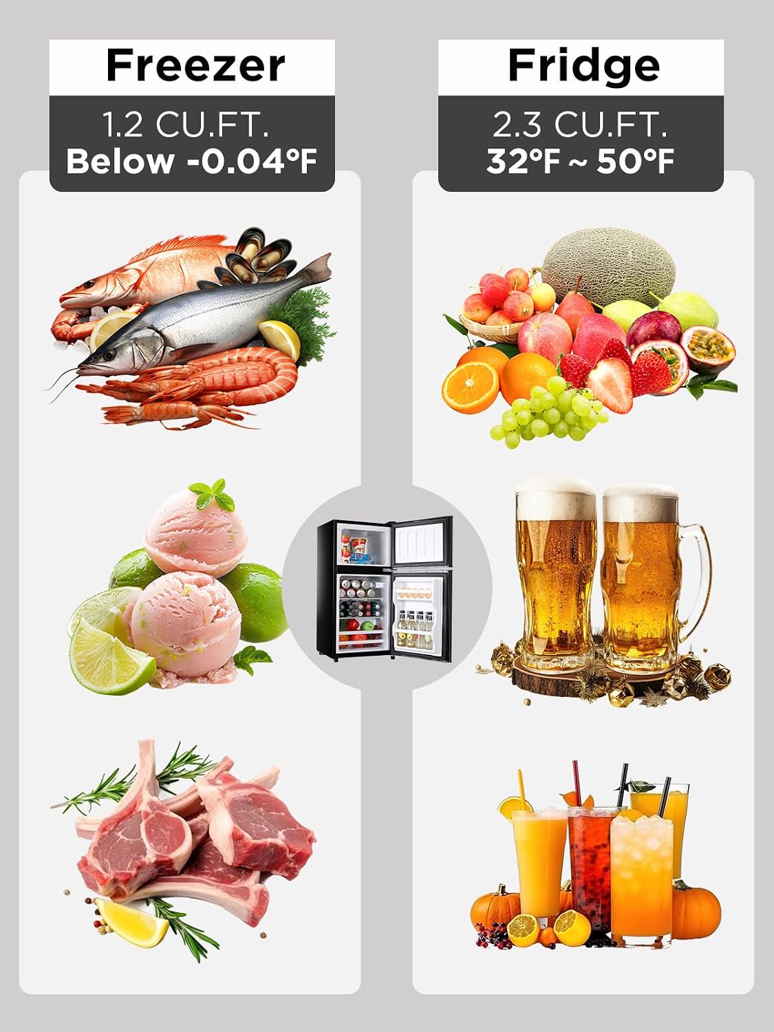 F.W.WOOLWORTHS 3.5 Cu.Ft Fridge with Freezer, Refrigerator with 2 Doors for Office, Kitchen, Dorm and Bedroom, Fridge with 7 Level Temp Adjustable Thermostat, Black