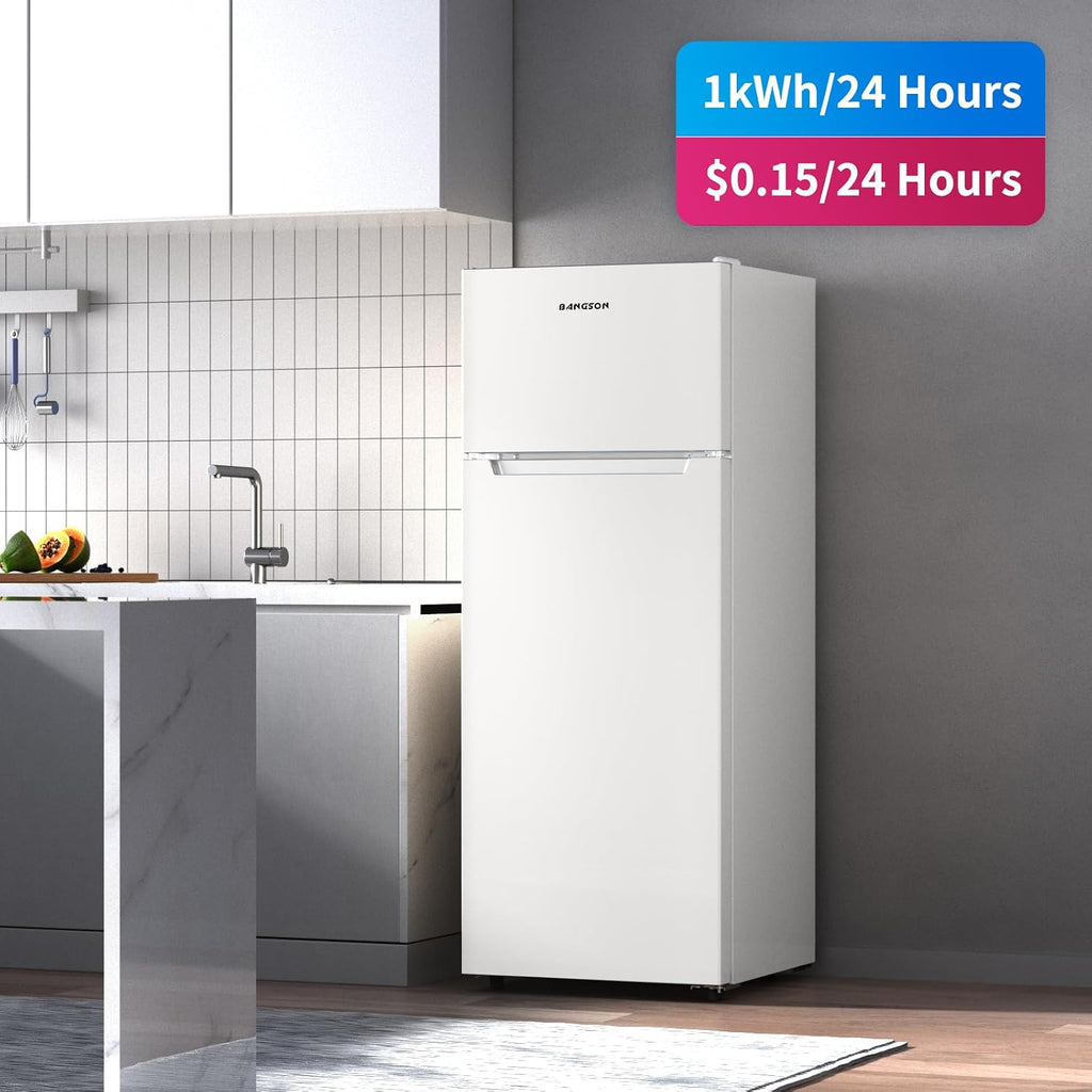 BANGSON 7.7 Cu.Ft Refrigerator with Top Freezer Apartment Size, Fridge for Small Spaces, Office Studio, Energy Saving Low Noise Adjustable Thermostat, Cream White
