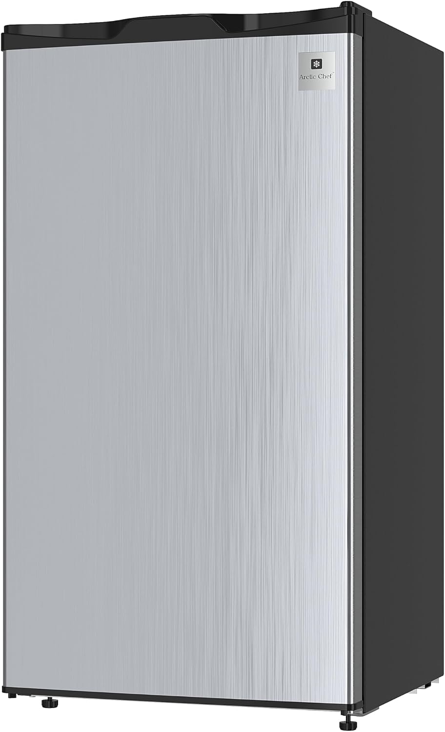 ARCTIC CHEF Mini Refrigerator, Compact Freezer Compartment, Adjustable Thermostat Control, Reversible Door, Ideal Fridge for Dorm, Office, Apartment, Platinum Stainless, 3.2 Cubic Feet