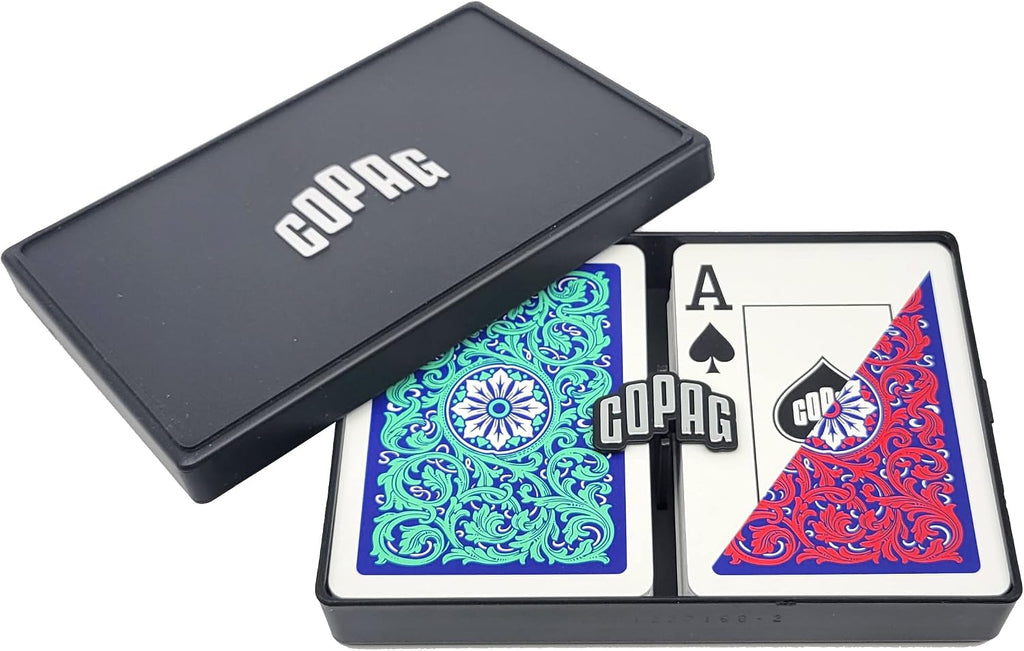 Copag 1546 Neoteric Design 100% Plastic Playing Cards, Poker Size (Standard) Green/Red (Jumbo Index, 6 Set)