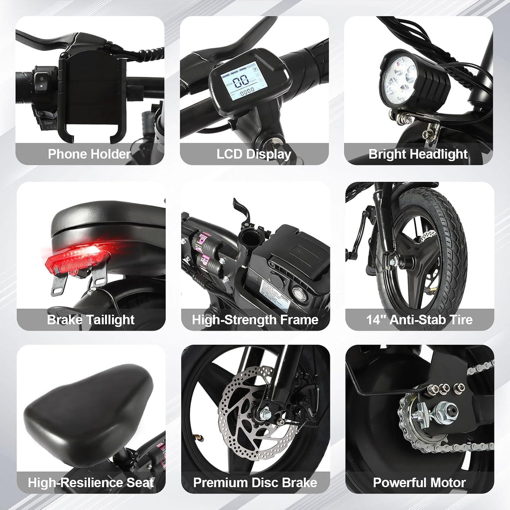 Lightweight Folding Mini Electric Bike for Adults–14 Inch Electric Bicycles Ebike,2000W/1000W, 40/28MPH,52V 25Ah & 48V 15Ah,60-80mi Range, Removable Battery