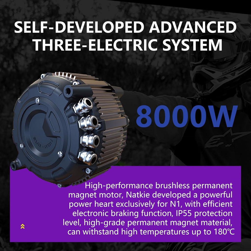 natkie Electric Motorcycle Bike for Adults, Electric Dirt Bike 8000W(Peak) Mid-Mounted Motor 72V/30AH Removable Battery, Top Speed 50MPH/75Miles Off Road Electric Mountain Bike, Dual LED Headlight