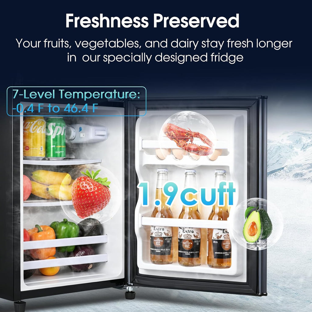 Anypro Fridge with Freezer, 2.9 Cu.Ft Double Door Refrigerator with 7-Level Temperature Control, LED Light, Adjustable Shelves for Bedroom, Office, Dorm, and Apartment, Blue Silver