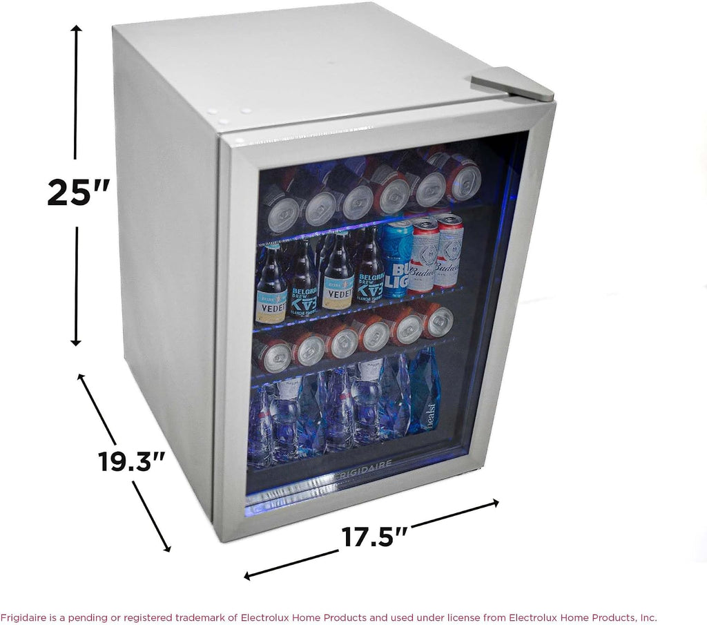 Frigidaire EFMIS9O00, Beverage Fridge Refrigerator with Glass Door, Compact Mini Fridge with Digital Temperature Control Fits 88 Cans or 25 Bottles, 74L Capacity - 19.29' D x 25' W x 17.51' H, Silver
