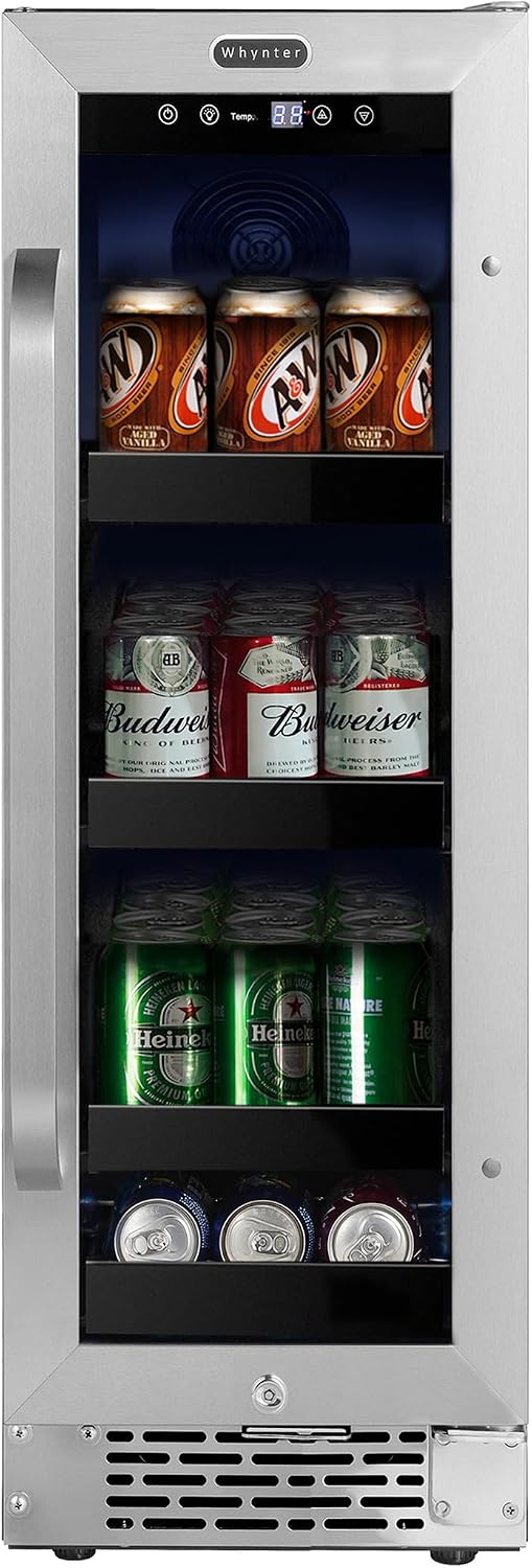 Whynter BBR-638SB Built-in Under Counter 12 inch Beverage Refrigerator and Cooler, Fridge with Glass Door, 2.0 Cubic Feet, Stainless, 75 Capacity