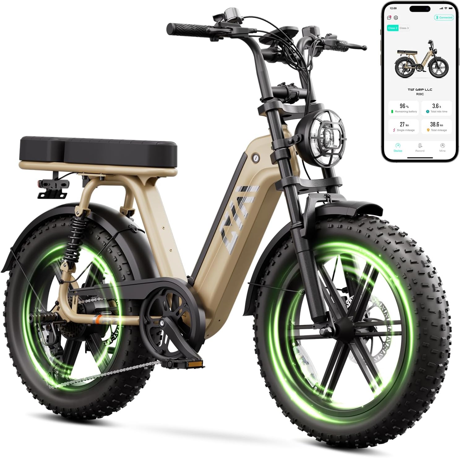 TST Electric Bike for Adults, 1500W Peak Motor 60 Miles Fat Tire Ebike with 48V 15Ah Removable Battery 20' Fat Tire Electric Bike, Full Suspension and 7-Speed