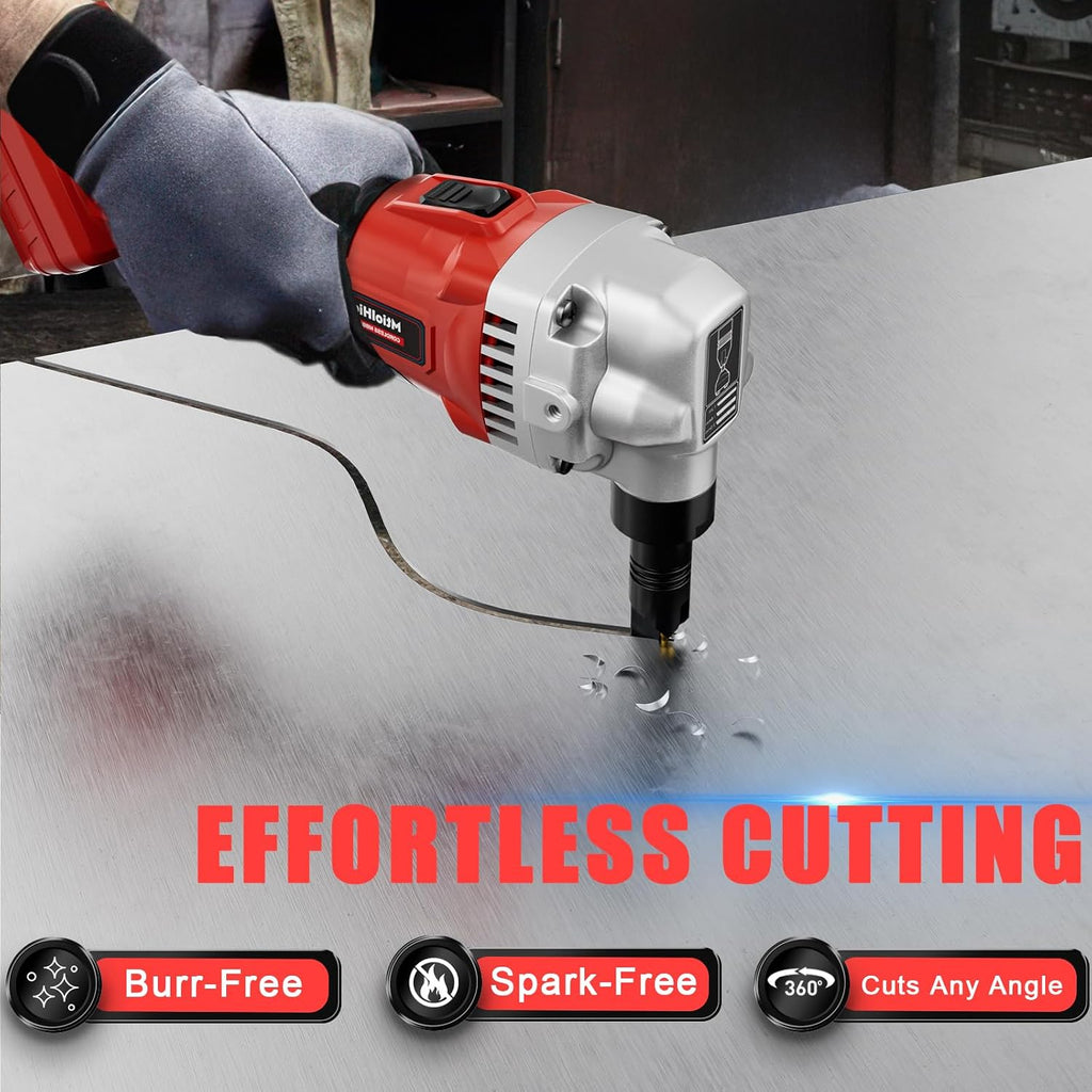 MtiolHig Cordless Metal Nibbler Compatible with Milwaukee 18V Battery (No Battery), 18-Gauge Electric Nibbler with Assist Handle & 2 Blades, 1900RPM Brushless Metal Cutter for Stainless Steel