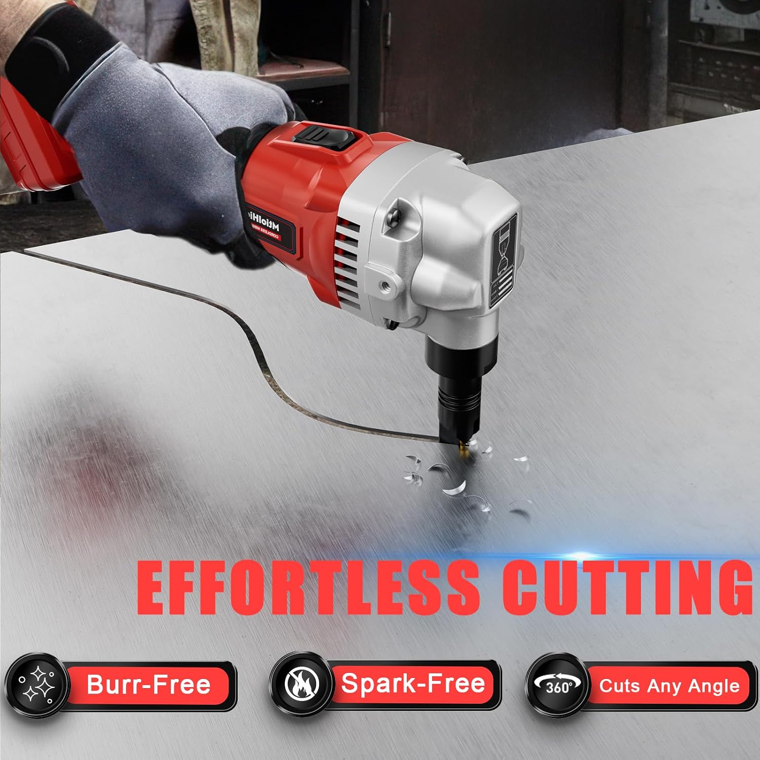 MtiolHig Cordless Metal Nibbler Compatible with Milwaukee 18V Battery (No Battery), 18-Gauge Electric Nibbler with Assist Handle & 2 Blades, 1900RPM Brushless Metal Cutter for Stainless Steel