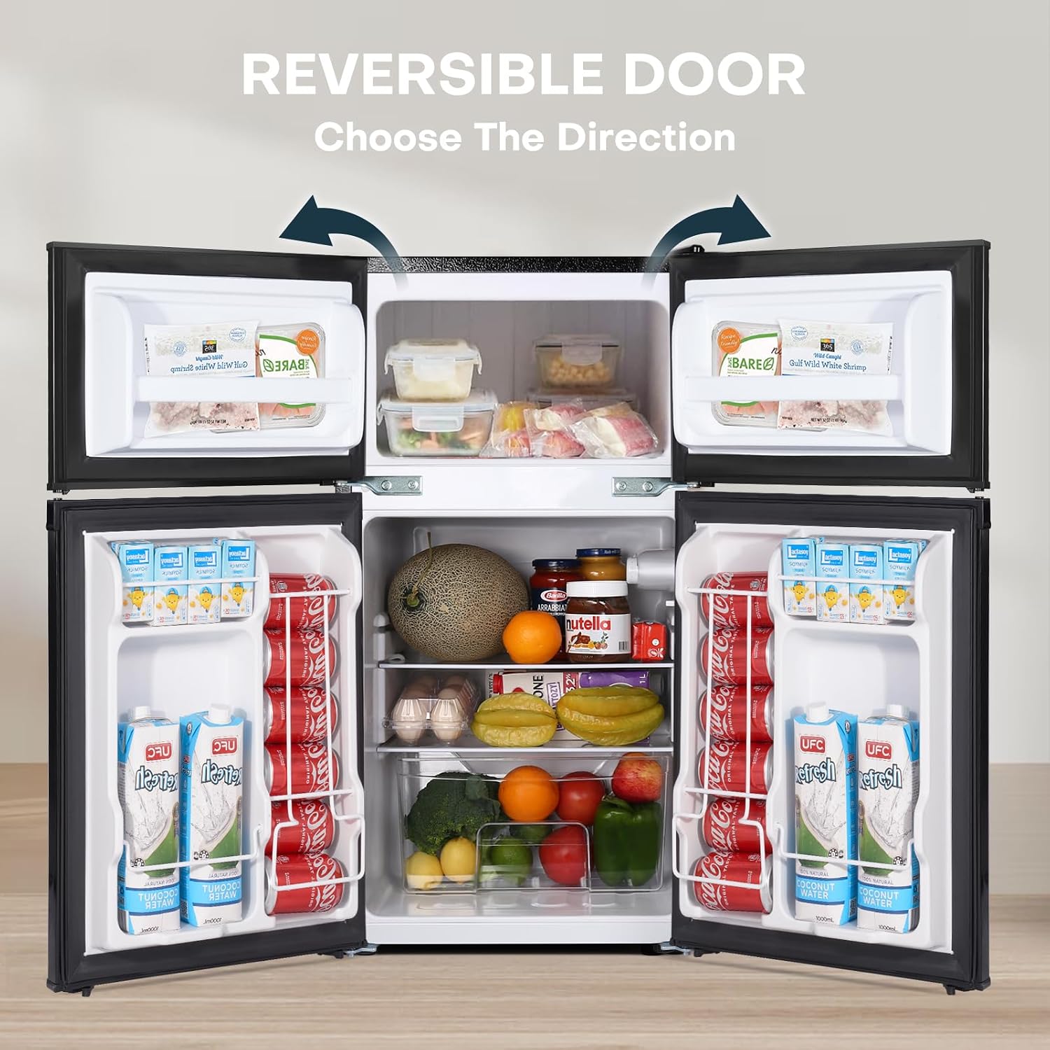 Upstreman 3.1 Cu.Ft Mini Fridge with Freezer, Double Door Small Fridge, Dorm Essentials, Adjustable Thermostat, Energy Saving, Mini Refrigerator for Office, Dorm,Bedroom, Stainless