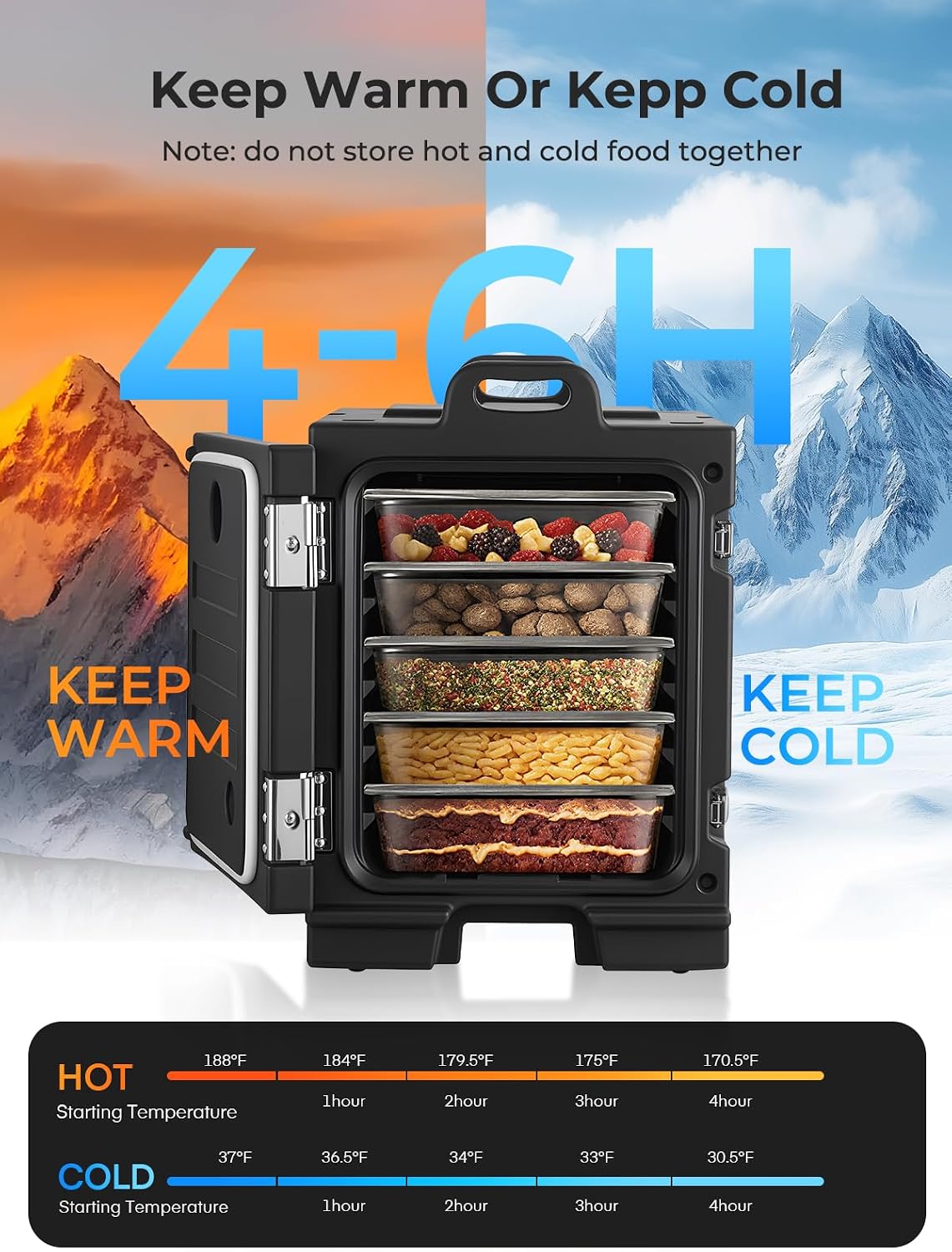 Food Warmer w/Wheels, 82Qt Hot Boxes for Catering, LLDPE Insulated Food Pan Carrier w/Handles, Stackable, Pans (NOT Included), Catering Food Warmers for Parties, Restaurant, Camping