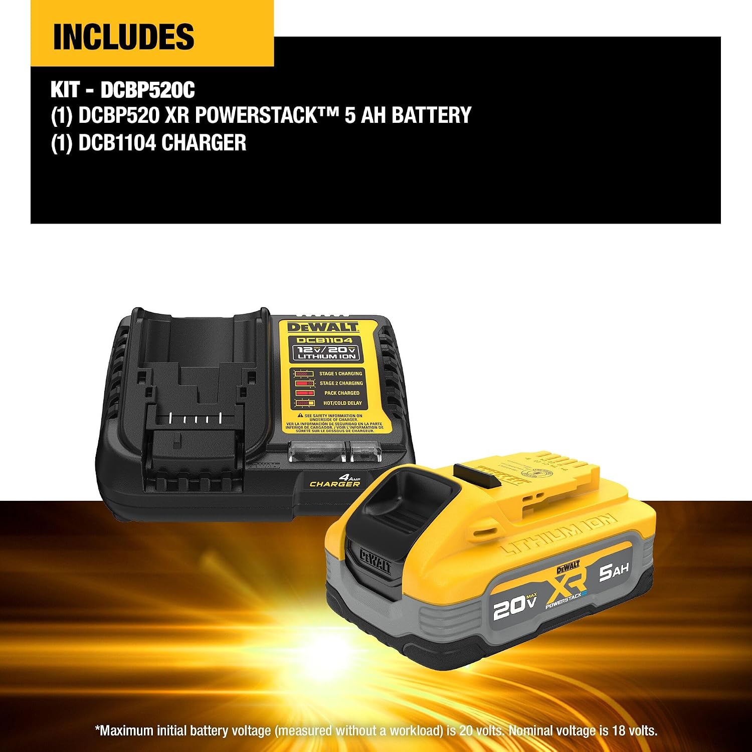 DEWALT Powerstack 20V MAX Battery Starter Kit, Rechargeable, 5Ah, Lithium Ion (DCBP520C)