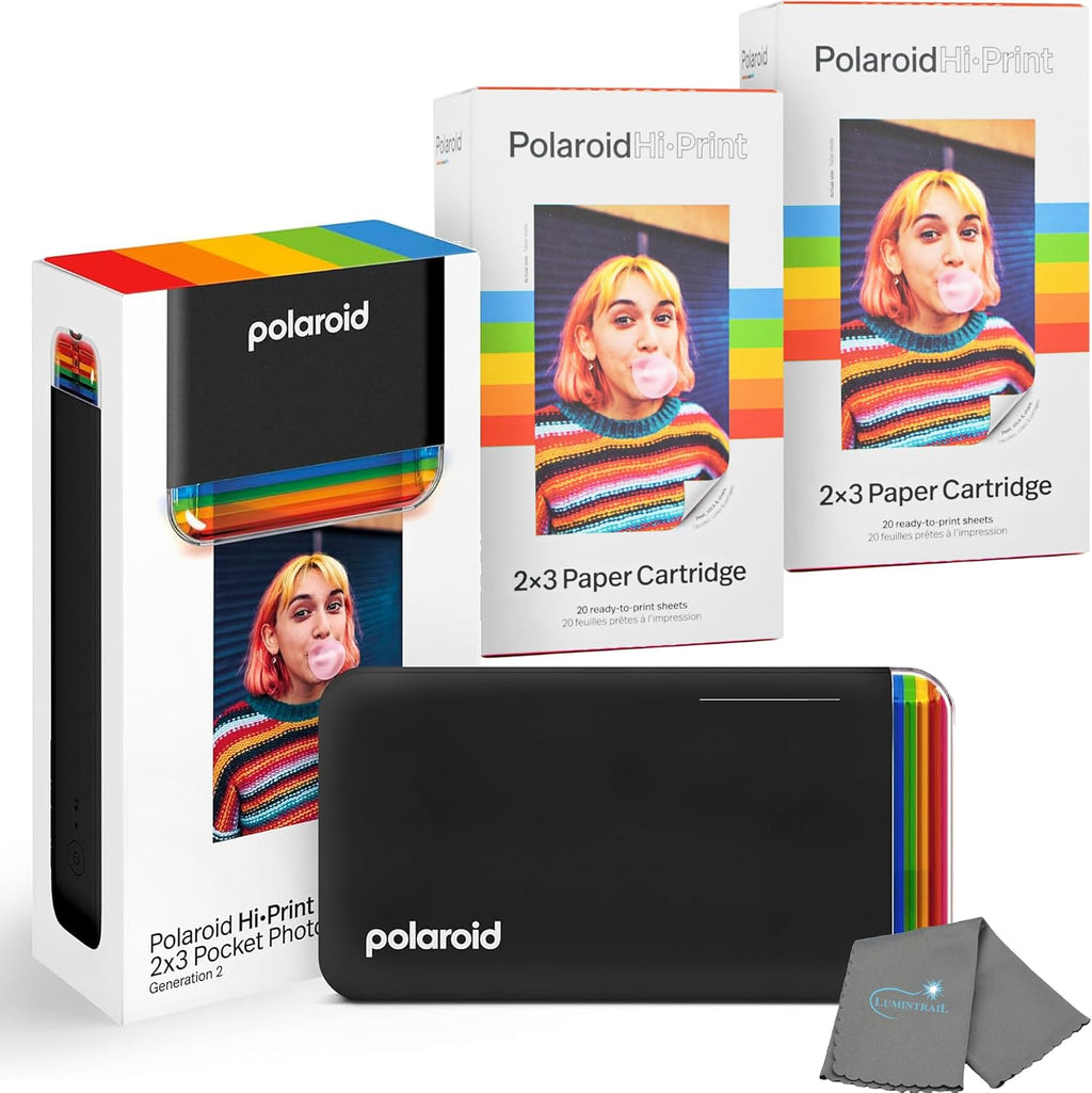 Polaroid Hi Print + 40 Photo Bundle, 2nd Generation Phone Printer, 2x3 Pocket Photo Printer, Portable Bluetooth Photo Printer for iPhone & Android Cleaning Cloth