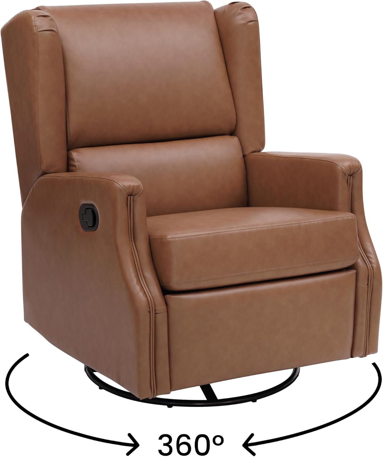 Flash Furniture Omma Swivel Glider Rocking Recliner, Manual Wingback Recliner with 360 Degree Swivel, for Living Room, Bedroom, or Nursery, Cognac LeatherSoft
