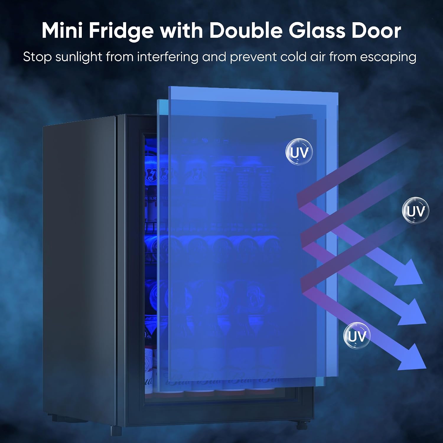 Tehanld 2.5 Cu.Ft Wine Fridge, Beverage Fridge With Glass Door, Wine Cooler Refrigerator, Beverage Drink Beer Cooler, Adjustable Shelves & Digital Temperature Display, 22 Bottle 95 Can