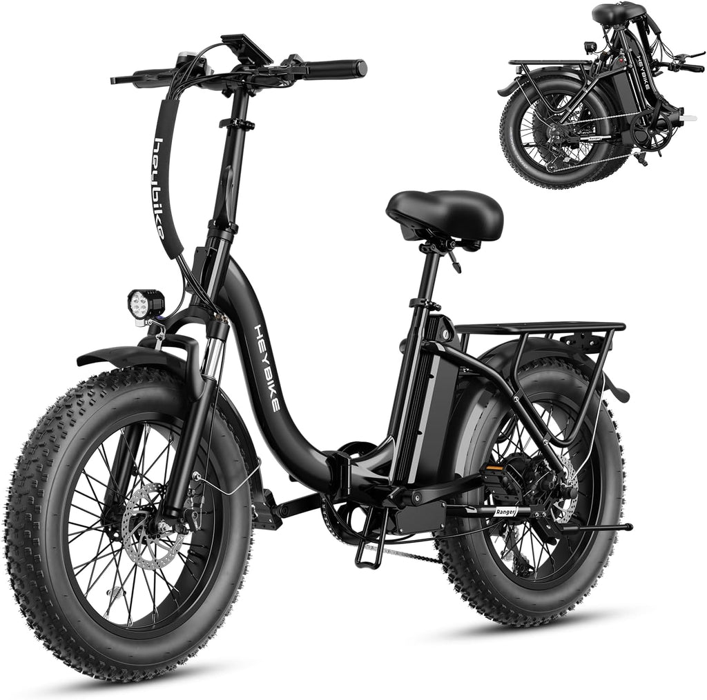 Heybike Ranger 2.0 Foldable Electric Bike for Adults, 20'*4 Fat Tire Ebike with 1400W Peak Motor, 28 MPH Max Speed, 600Wh Removable Battery, Up to 65 Miles Range, Front Suspension Step-Thru E Bike