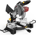 10-inch Compound Miter Saw, 5000RPM, 15 Amp, Single Bevel 0-45° with Extension Table, 36T Blade, Power Saw for Metal, Plastic, Wood, Laminates