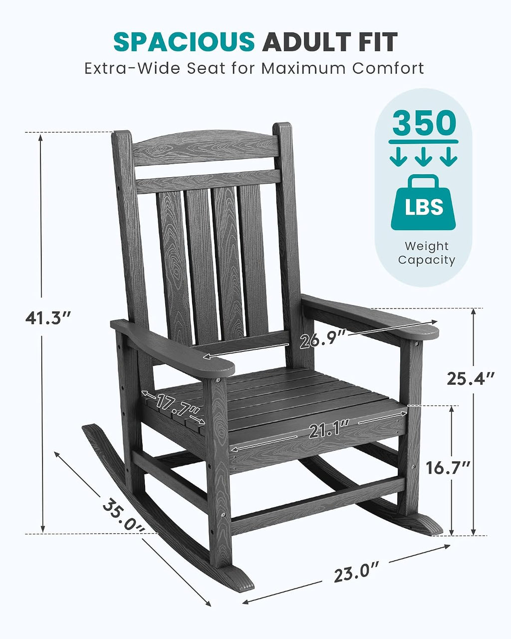 SERWALL Oversized Outdoor Rocking Chair Set of 2, HDPE Patio Rocking Chair, All-Weather Porch Rocker for Balcony, Yard, Dark Gray