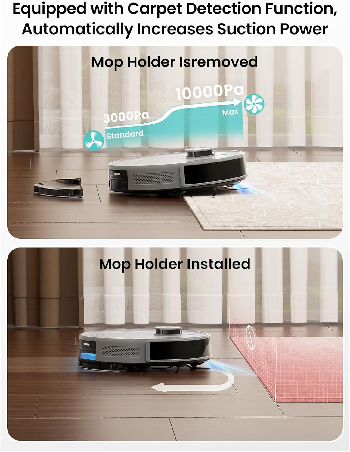 Lefant LiDAR Robot Vacuum and Mop Combo, 10000Pa Suction, 75-Day Self-Emptying Base with Multi-Floor Mapping, 240Min Runtime, Ideal for Pet Hair & Carpets, Wi-Fi/Alexa/App Control, M2S Plus