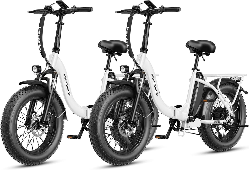 Heybike Ranger 2.0 Foldable Electric Bike for Adults, 20'*4 Fat Tire Ebike with 1400W Peak Motor, 28 MPH Max Speed, 600Wh Removable Battery, Up to 65 Miles Range, Front Suspension Step-Thru E Bike