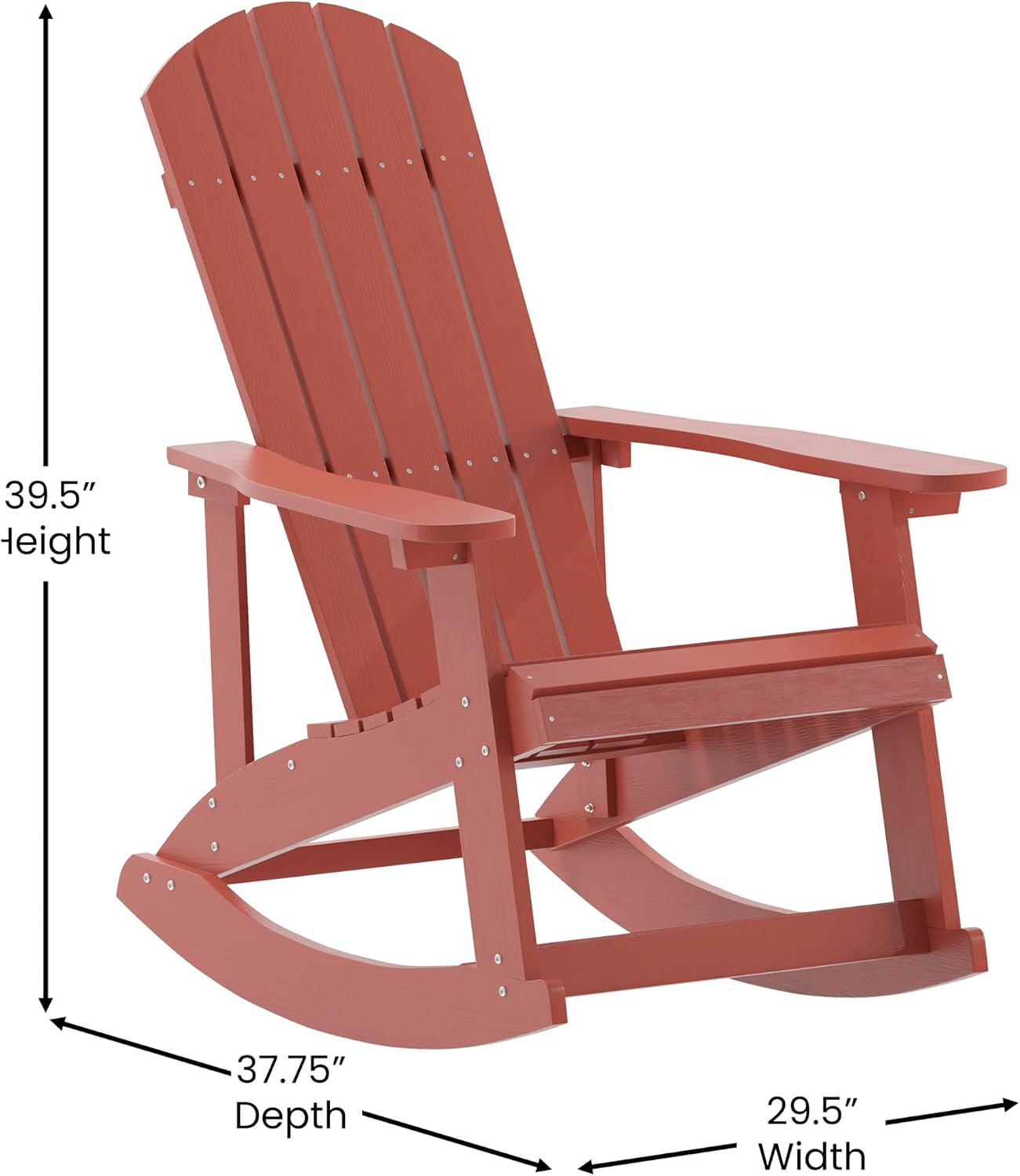 Flash Furniture Savannah Poly Resin Wood Adirondack Rocking Chair - All Weather Red Polystyrene - Stainless Steel Hardware