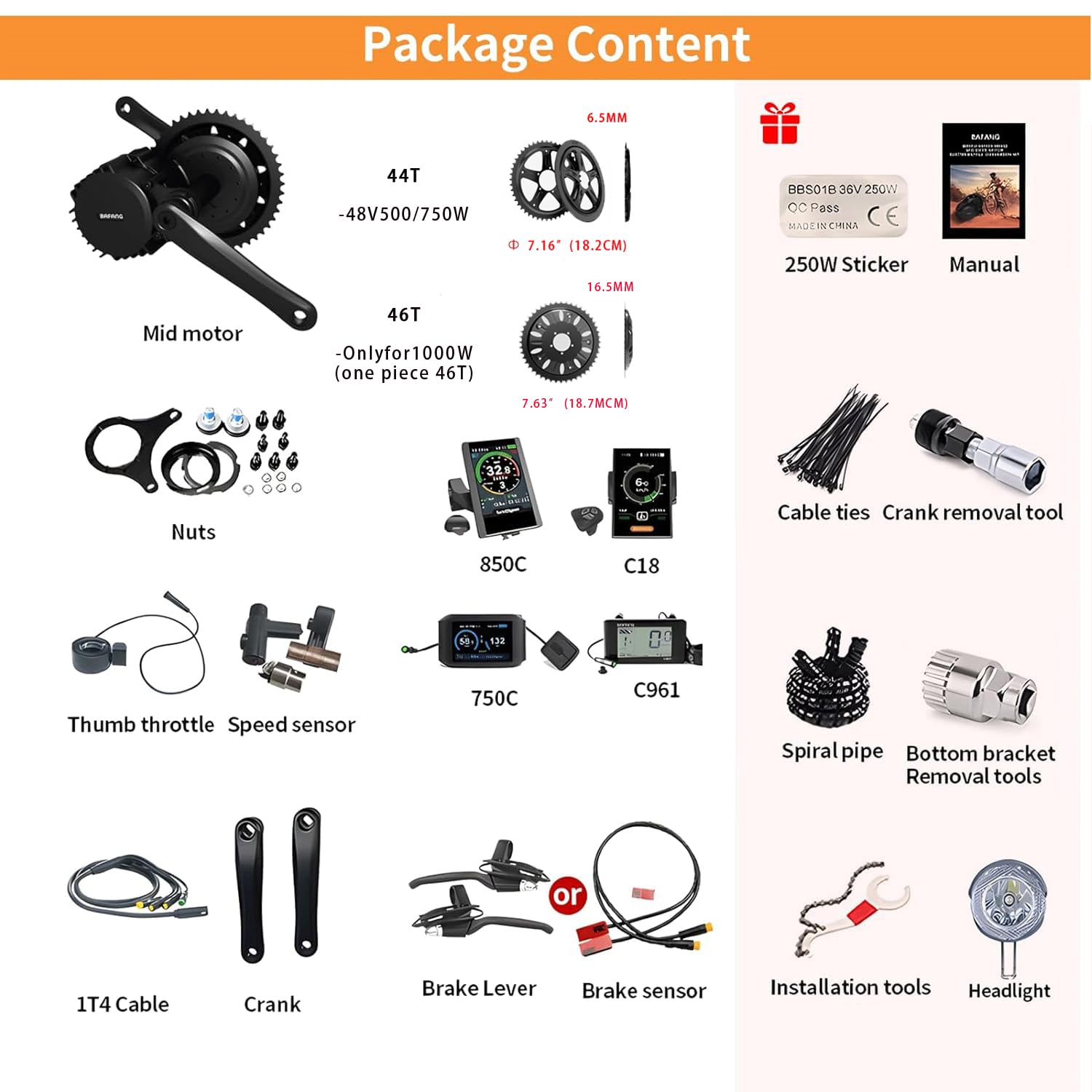 BAFANG Mid Drive Kit 500W 750W 1000W BBS02B BBSHD Electric Bike Conversion Kit 48V13AH/20AH 52V20AH Ebike Conversion Kit for Mountain Bike Road Bike with Battery and Display(Optional)