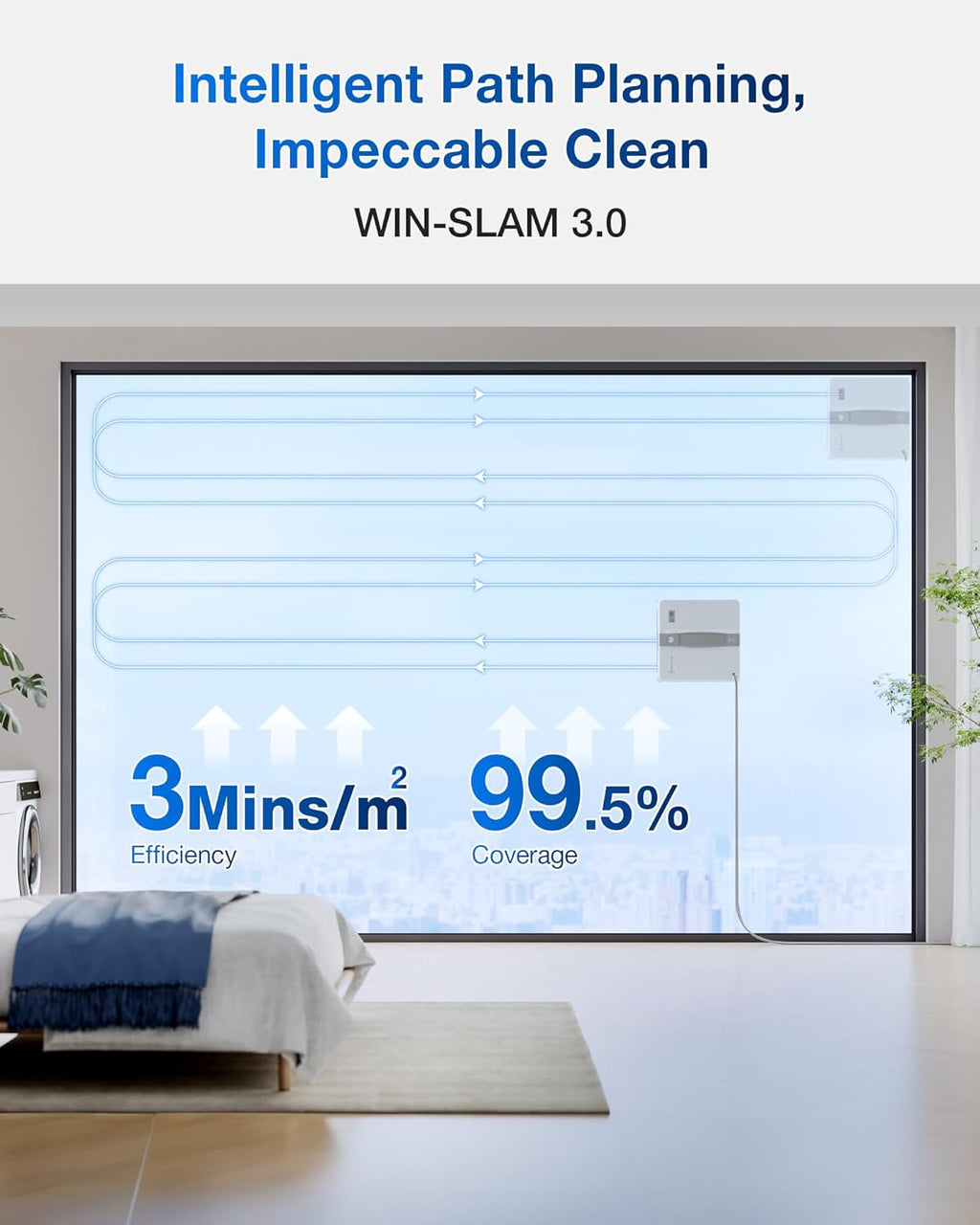 ECOVACS WINBOT Mini Window Cleaning Robot - Compact Design, Dual Nozzles with Ultrasonic Spray, 9-Stage Protection System, Intelligent Path Planning, 3 Cleaning Modes, Anti-Slipping System