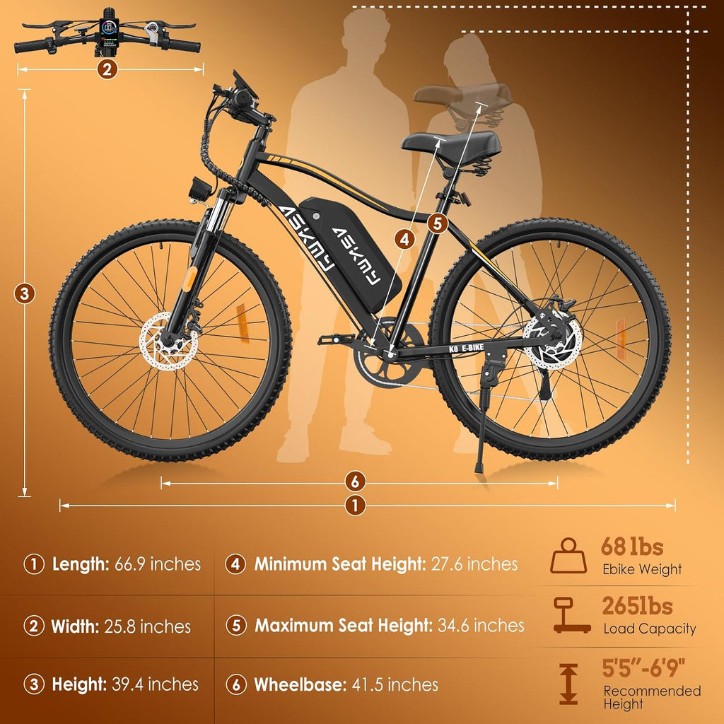 Electric Bike for Adults 750W Peak Motor, 26 Inch Mountain E-Bike with 48V Removable Battery, 7-Speed, Front Fork Suspension, Commuter Electric Bicycle with 25MPH and 40-55Miles PAS Range
