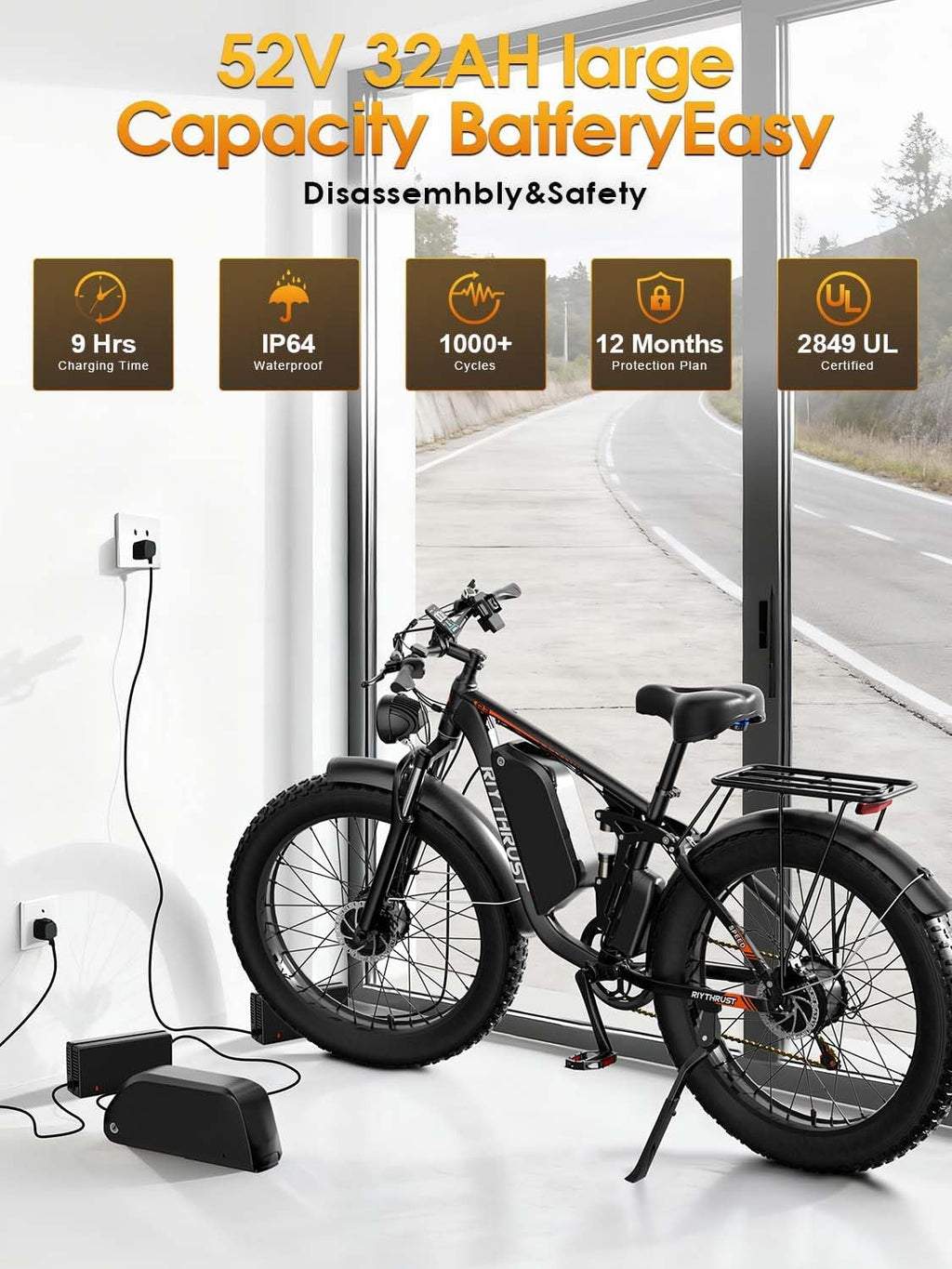 Updated Electric Bike for Adults 5000W Peak Dual Motor Ebike, 52V 32Ah Battery, 45MPH 26' Fat Tire Electric Bicycle, 6 Riding Modes, Full Suspension Electric Mountain Bike for Off Road Snow Sand