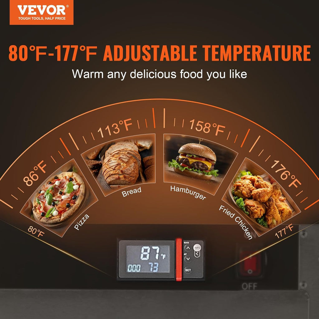 VEVOR Hot Box Food Warmer, 4-Tier Concession Warmer with Water Tray, 4 Pans, Glass Double-door and Adjustable Shelves, Stainless Steel Food Warmer Cabinet, Ideal for Storing Pizza, Chicken, Restaurant